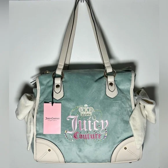 NWT Juicy Couture Dreamy Juicy Tote handbag daydreamer purse w wallet sage/white - Picture 10 of 15